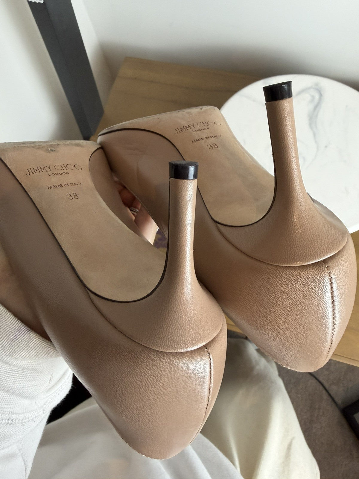 Authentic Jimmy Choo Romy 85 Pumps Shoes sz 38 In Nude