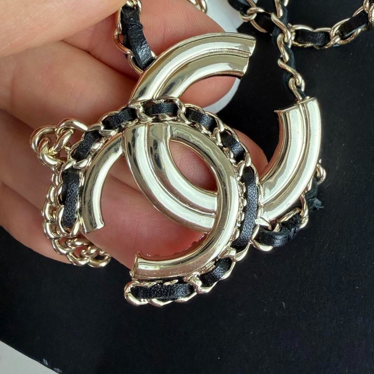 Chanel Chain Belt or Long Necklace with Gold Chain and Black Beads