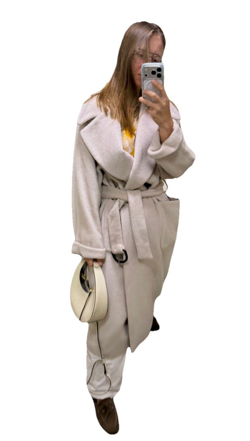 Emporio Armani Cream Alpaca & Virgin Wool Belted Wrap Coat – Size EU 38 / AU 8