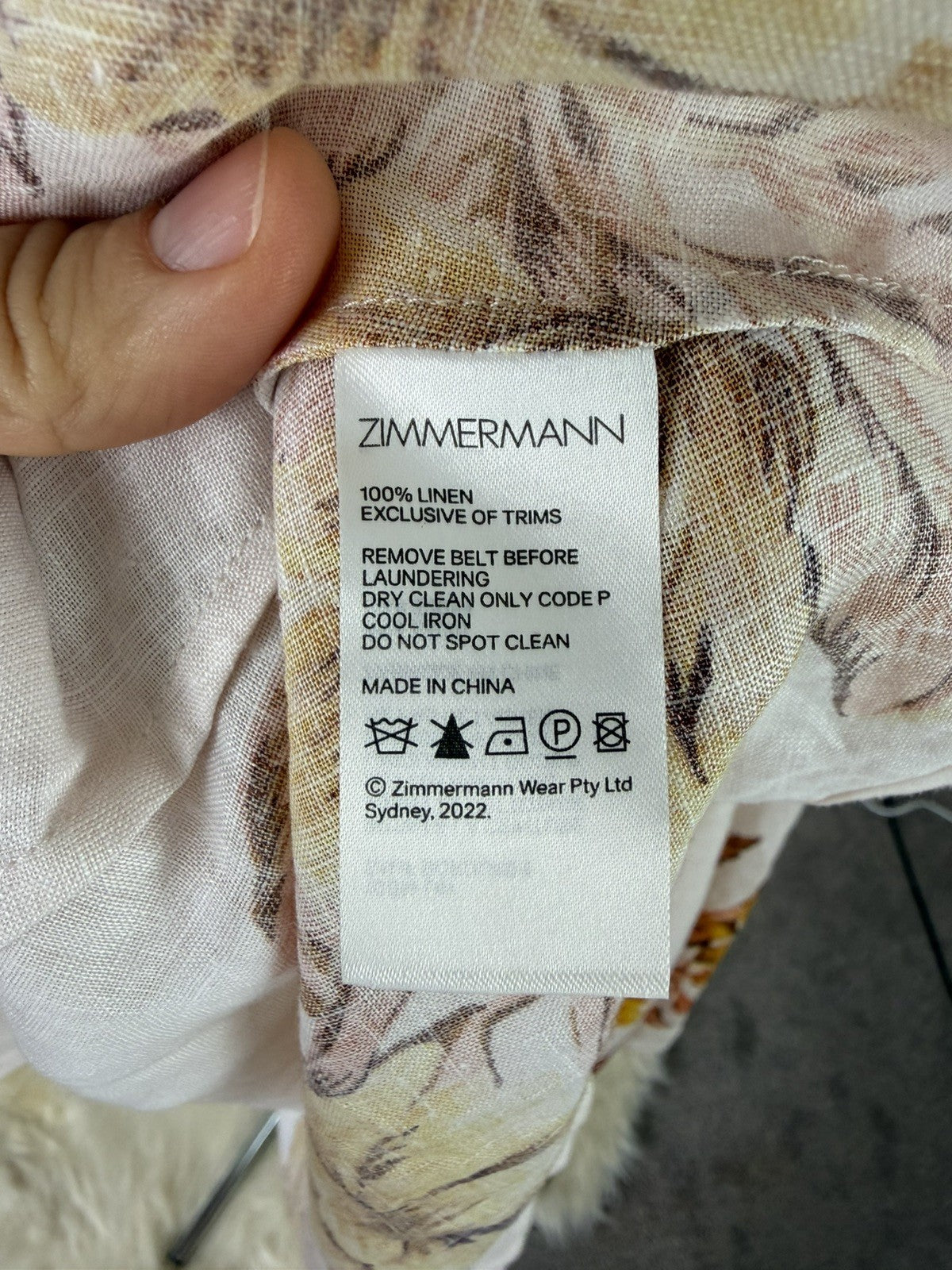 ZIMMERMANN Vacay Beaded Belted Floral-Print Linen Mini Dress Size 1 AU 10 US 4