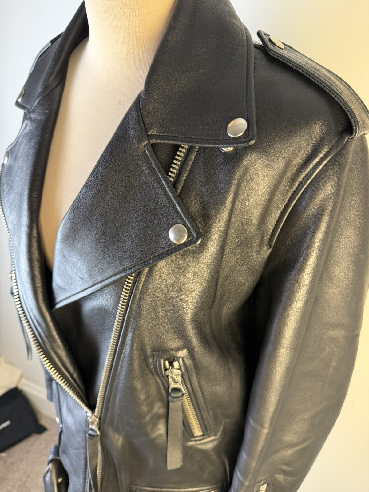 ACNE Studios Women Biker Lamb Leather Jacket Black Zip Long Sleeve Size 36