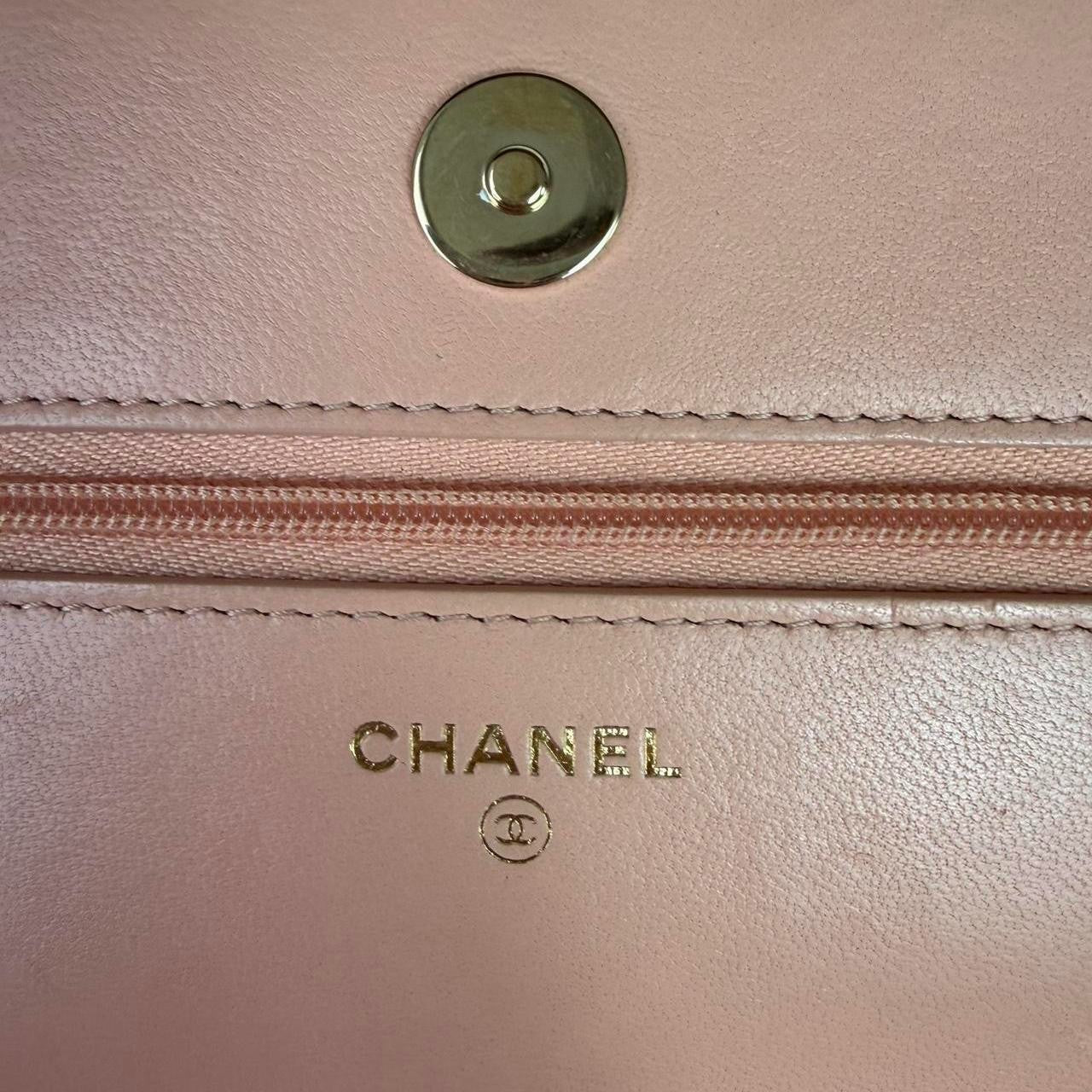 Chanel WOC pink quilted leather wallet with gold hardware #luxury #designer