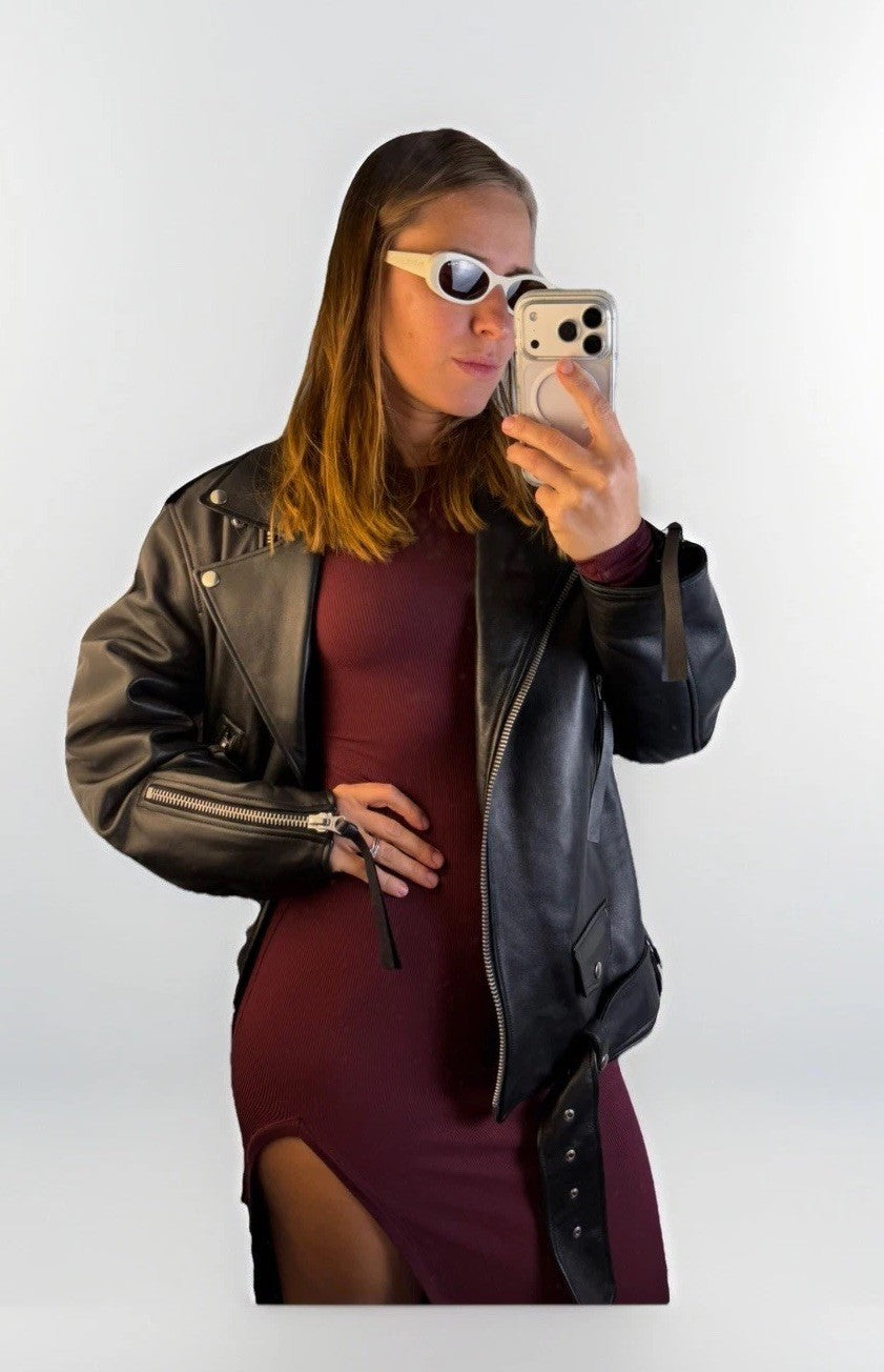 ACNE Studios Women Biker Lamb Leather Jacket Black Zip Long Sleeve Size 36