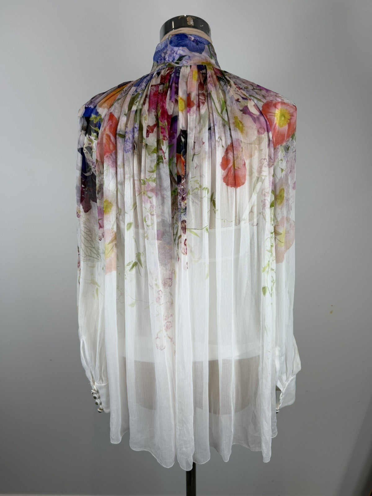 ZIMMERMANN White Floral Prima Smock Ruched Blouse - size 0/8 uk/4 us