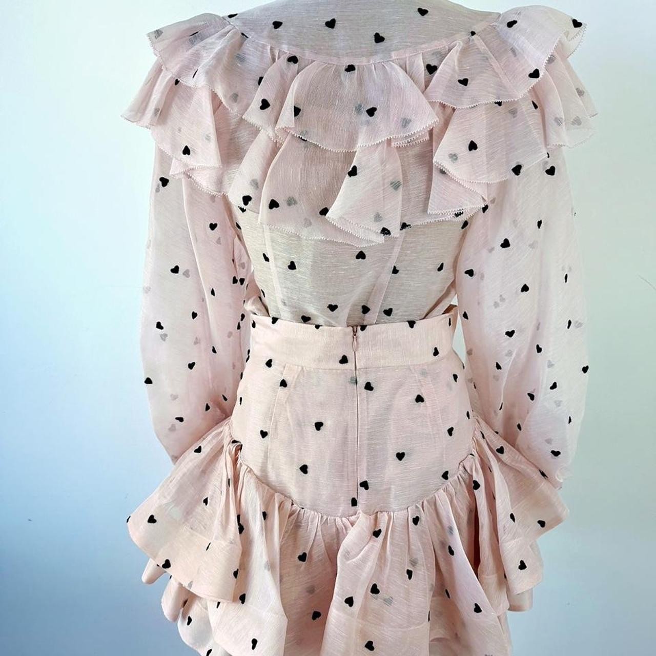 Zimmermann Crush pink heart print set blouse and set size 0/0P - 8 au/uk