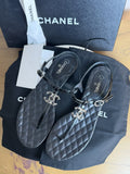 CHANEL Quilted CC Thong Sandals T-Strap Size 40