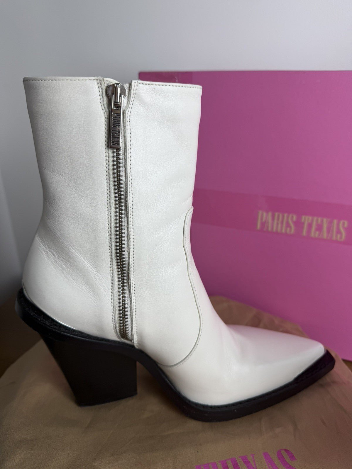 Paris Texas White Leather Nina Wedge Boots  Size 38