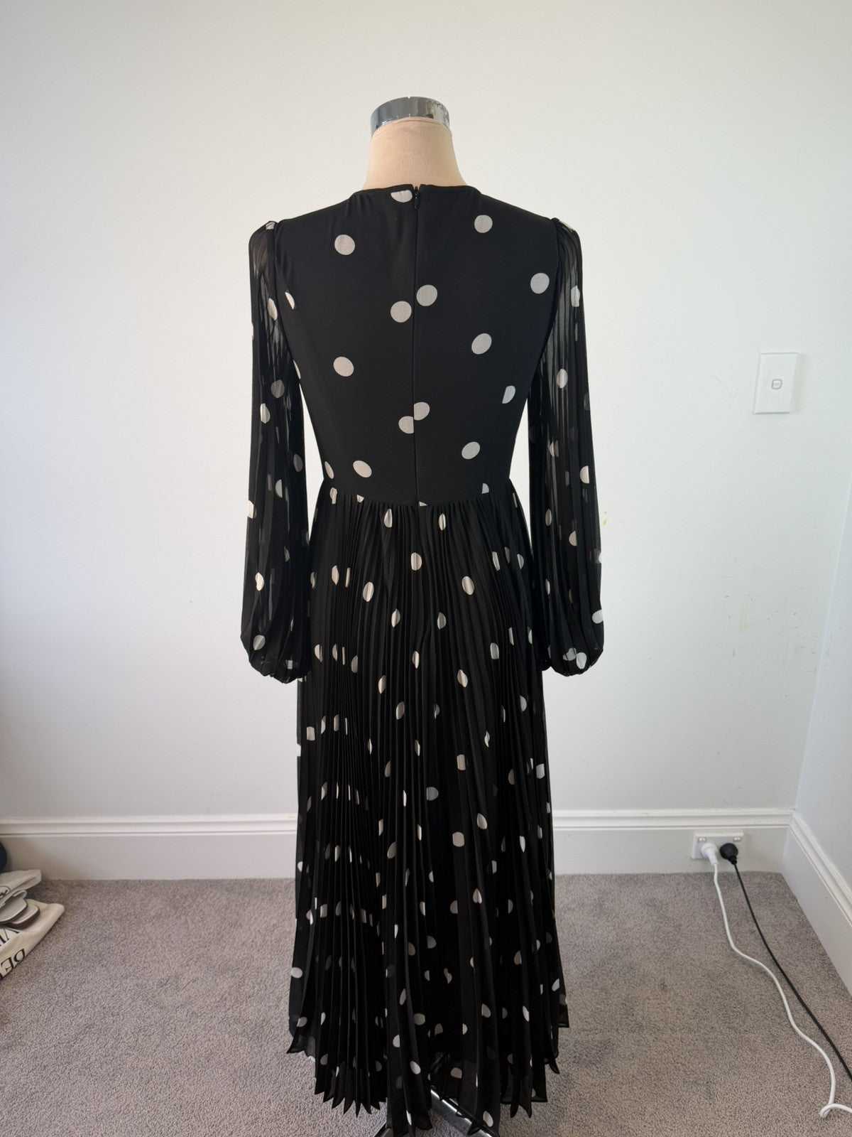 Zimmermann Dress Size 0 AU 6-8 US 2-5 Sunray Midi Pleated Polkadot Black Elegant