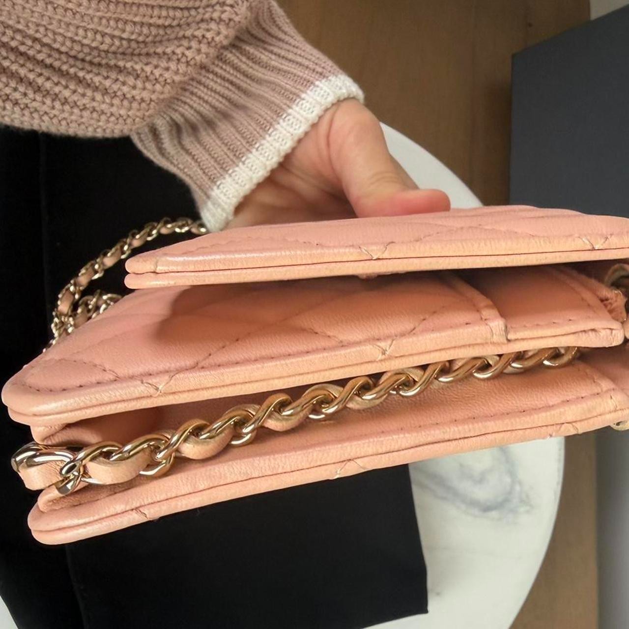 Chanel WOC pink quilted leather wallet with gold hardware #luxury #designer