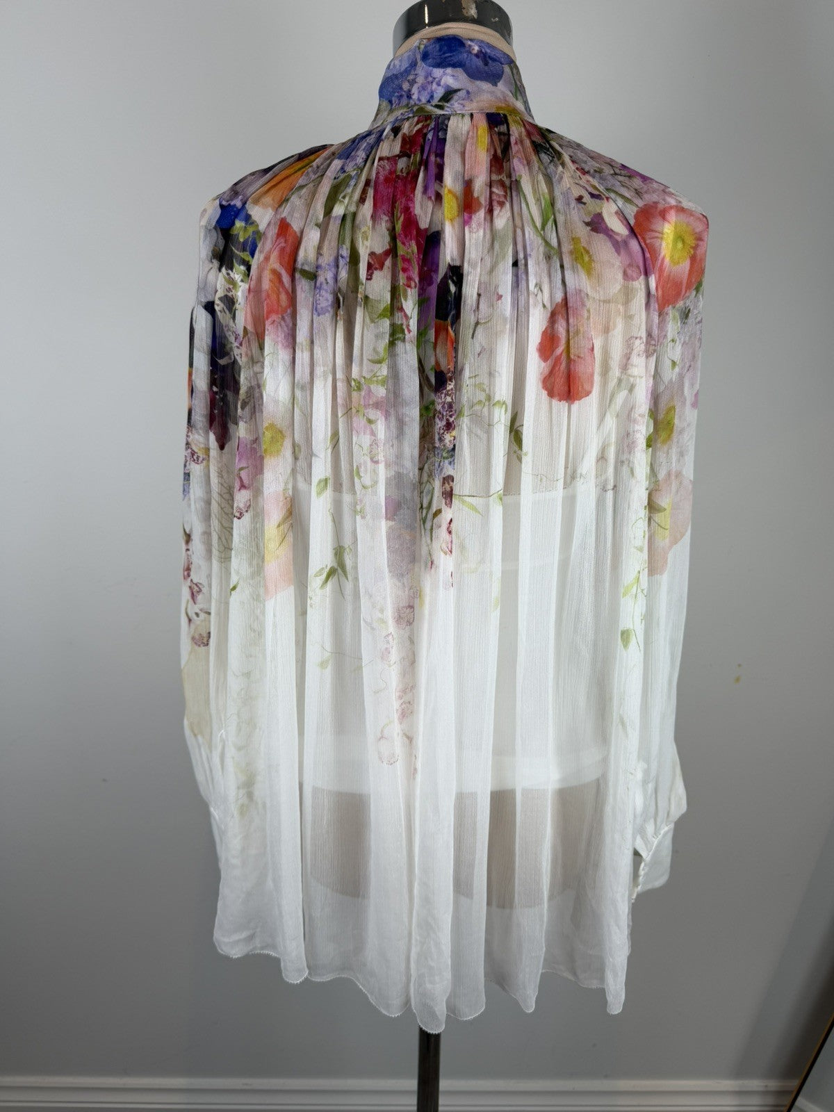 ZIMMERMANN White Floral Prima Smock Ruched Blouse - size 0/8 uk/4 us