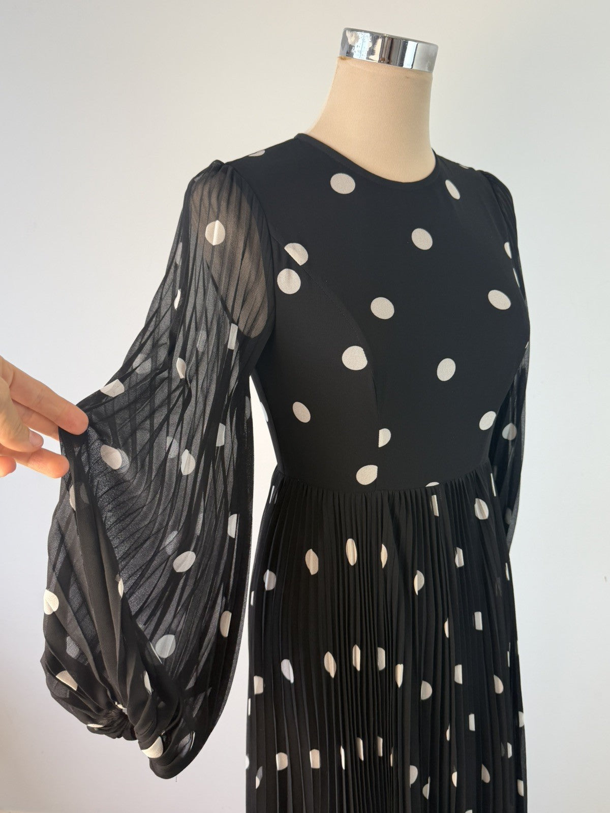 Zimmermann Dress Size 0 AU 6-8 US 2-5 Sunray Midi Pleated Polkadot Black Elegant