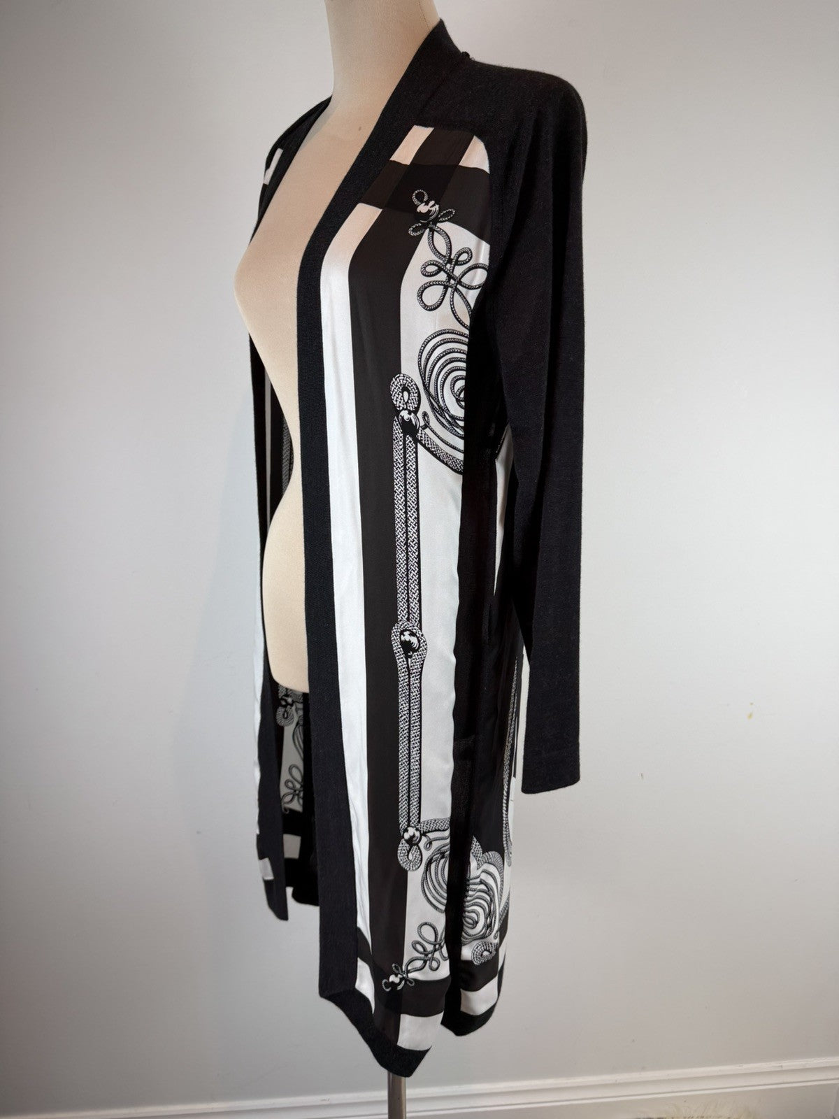 Hermès Silk-Panel Knit Long Cardigan – "Brandebourgs" Motif Size small