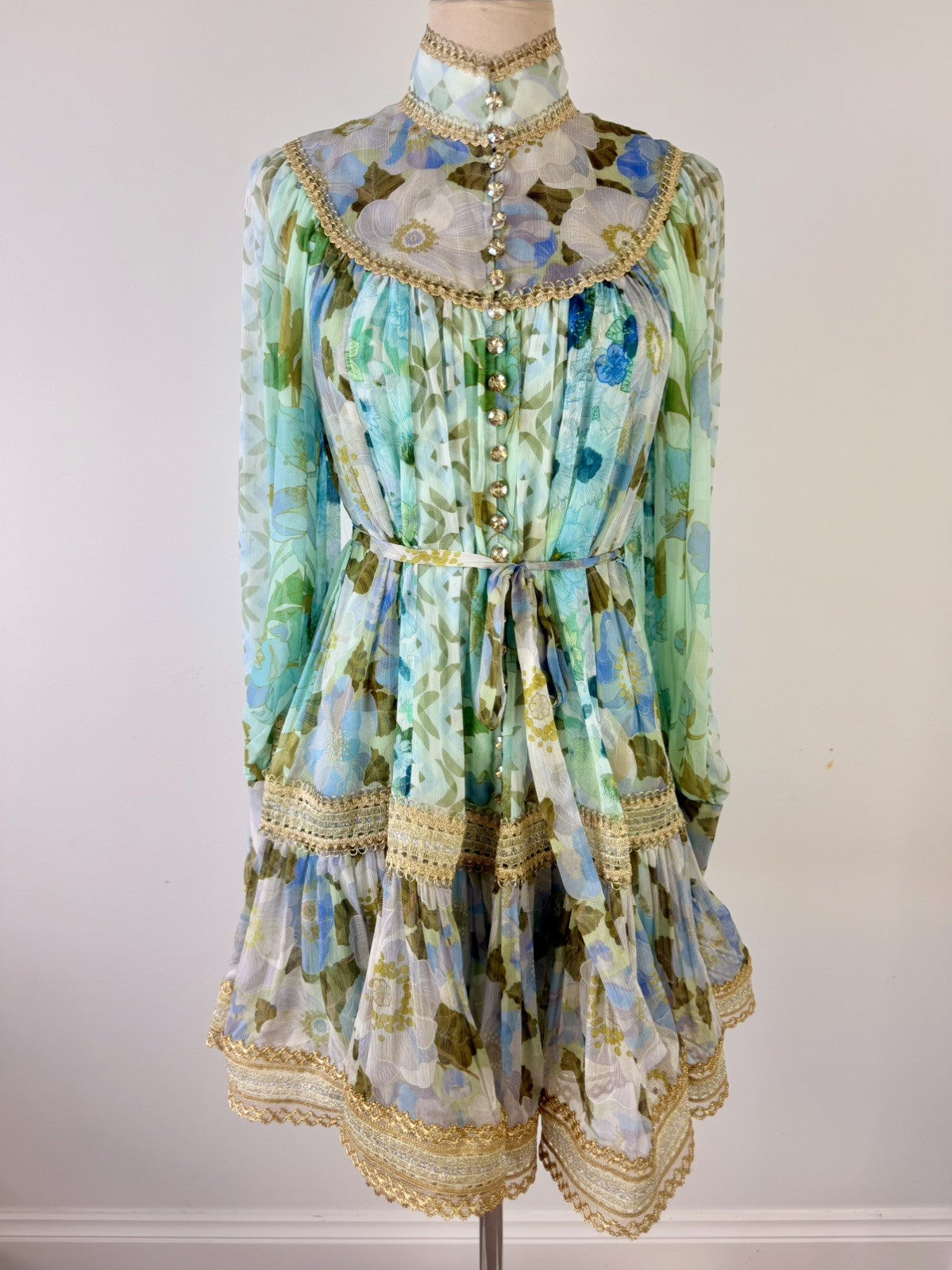 Zimmerman Rhythm Trimmed Billow Mini Dress Size 1 Aus 10 US 6 With Slip
