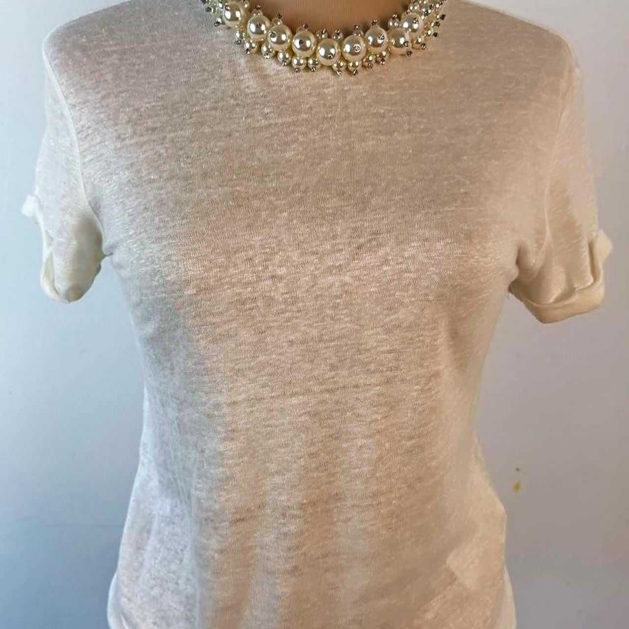 Zimmermann Crush linen tee white top with pearl collar Size 0
