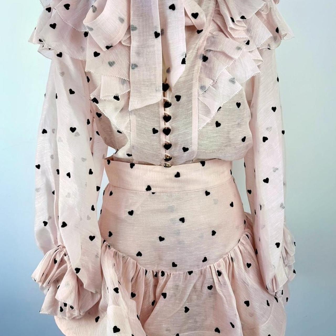 Zimmermann Crush pink heart print set blouse and set size 0/0P - 8 au/uk