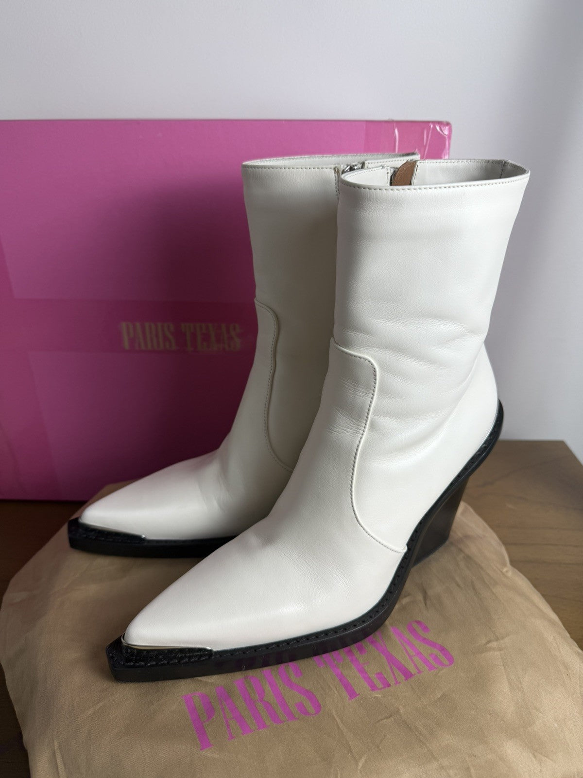 Paris Texas White Leather Nina Wedge Boots  Size 38