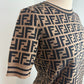 Fendi black and beige FF logo print knit top