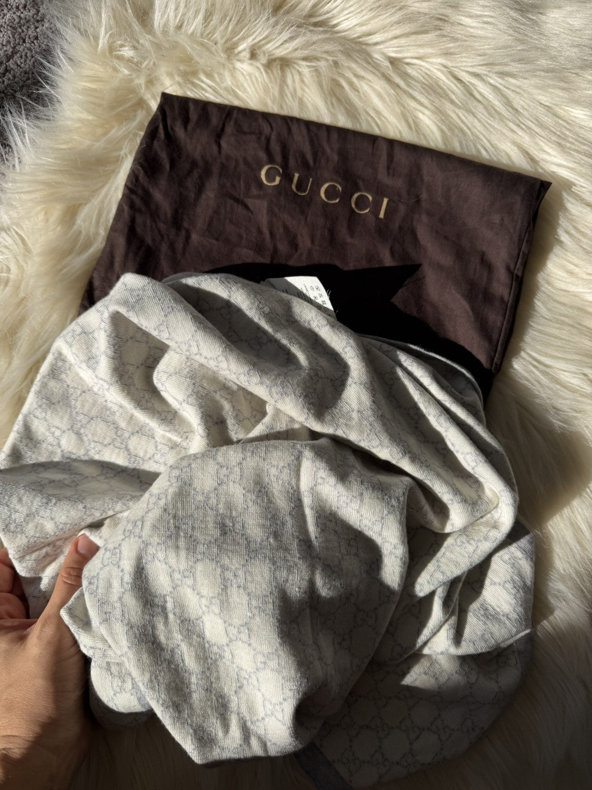 Gucci Grey Wool Scarf Shawl Baby Blanket GG Monogram