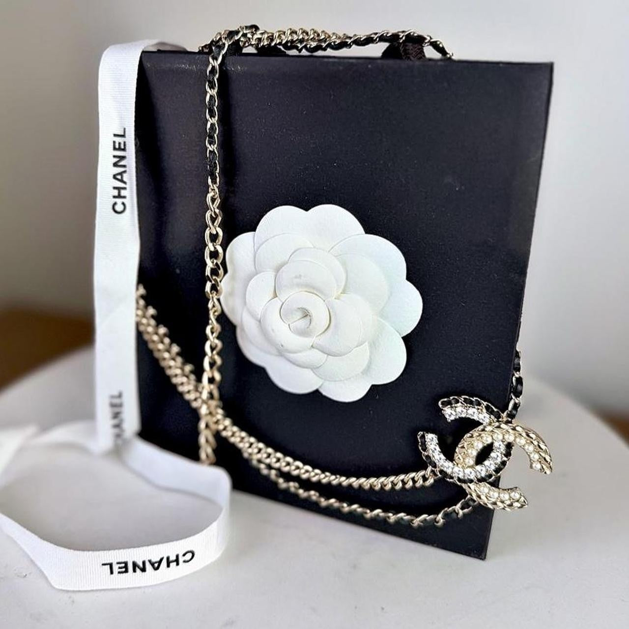 Chanel Chain Belt or Long Necklace with Gold Chain and Black Beads