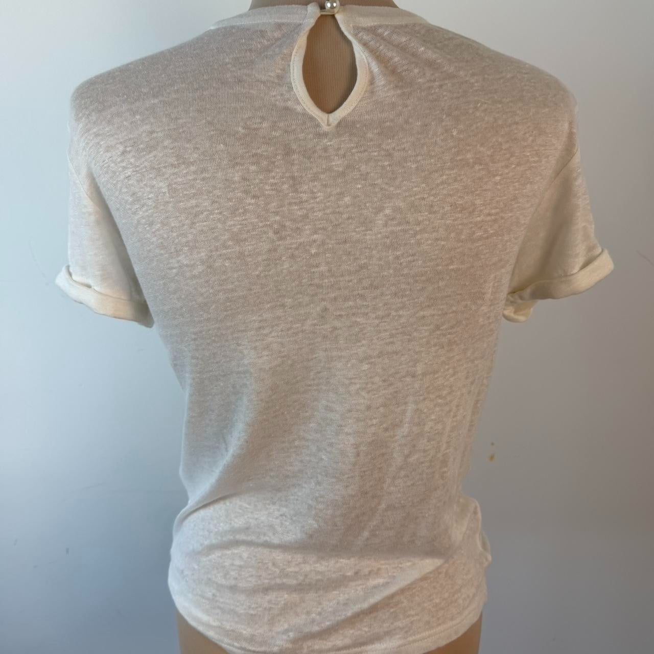 Zimmermann Crush linen tee white top with pearl collar Size 0