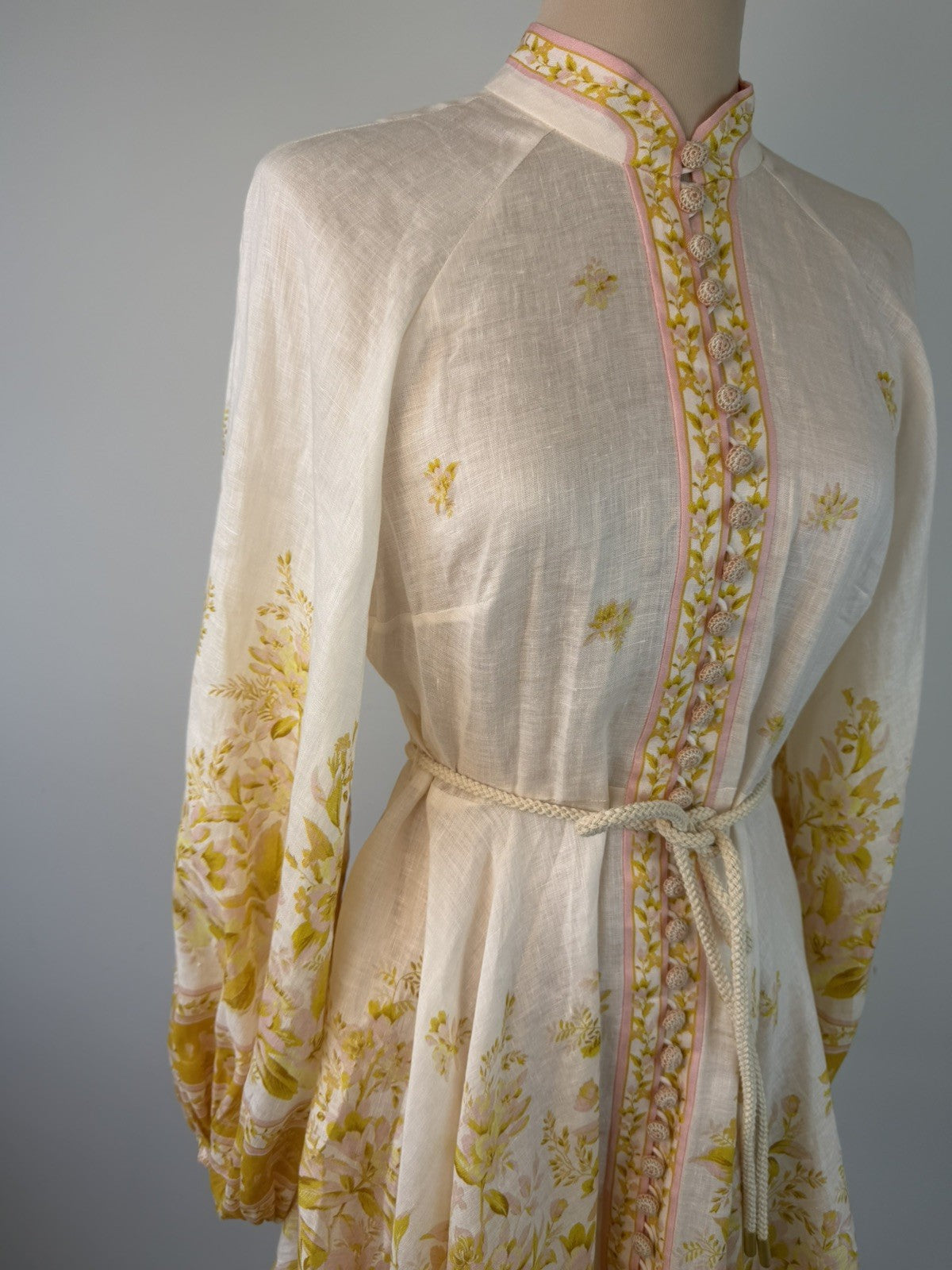 Zimmermann golden buttoned midi Size 1 Floral Linen