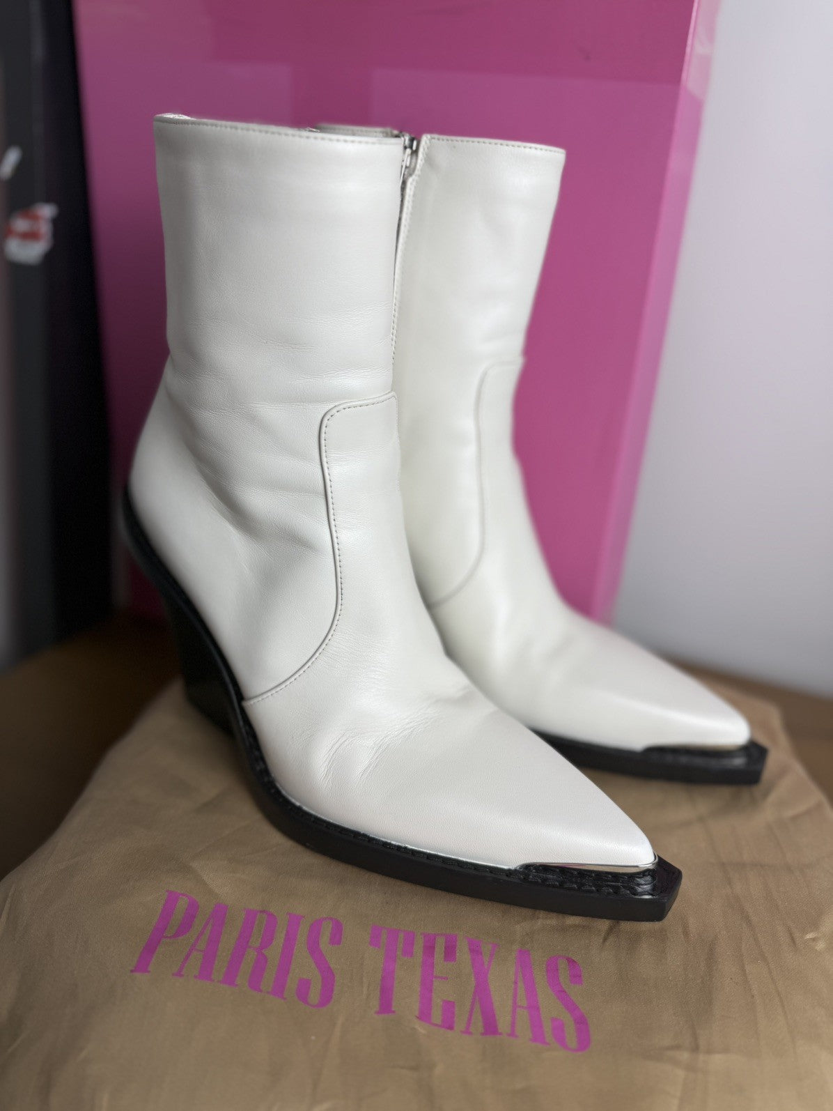 Paris Texas White Leather Nina Wedge Boots  Size 38