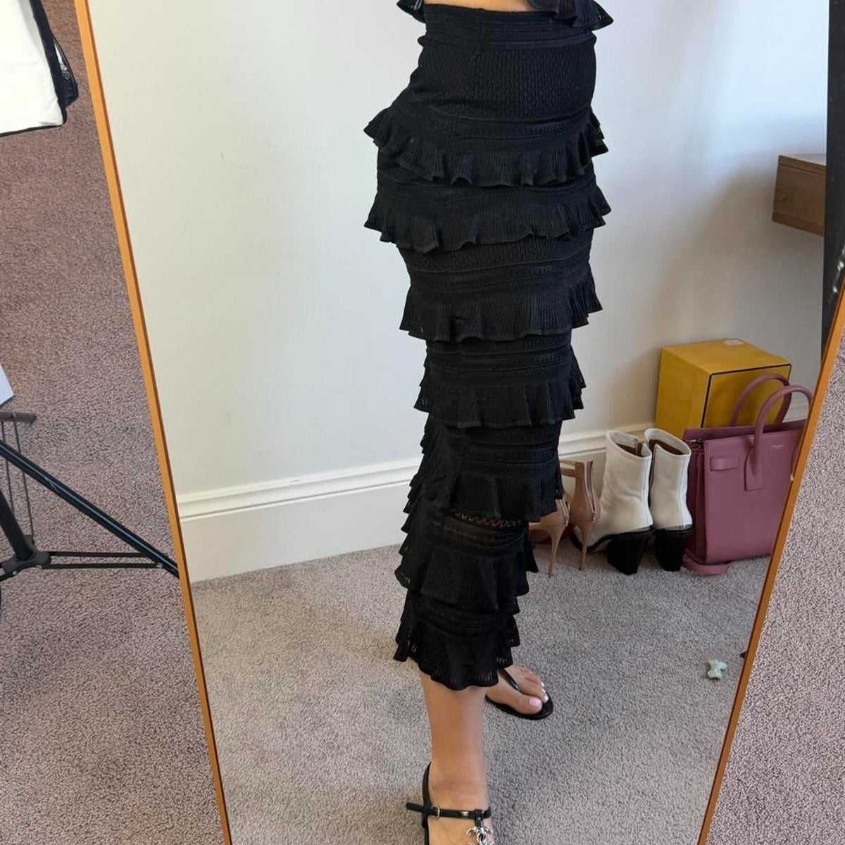 Zimmermann Crush Frilled Midi Skirt and Frilled Top in Black Resort 2025