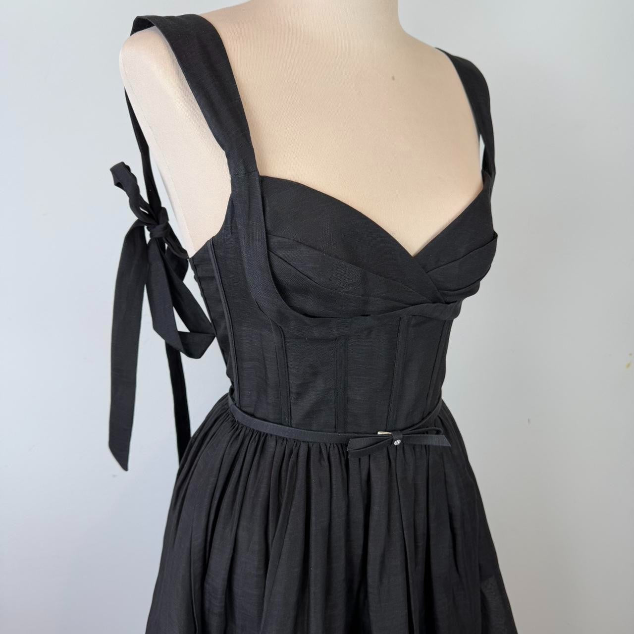 Zimmermann Crush Picnic Midi Black Dress Size 0 / 6-8 au