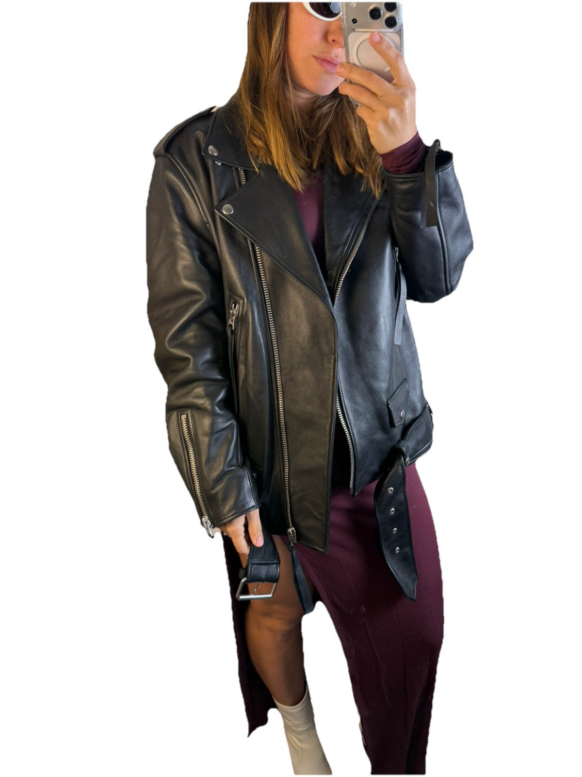 ACNE Studios Women Biker Lamb Leather Jacket Black Zip Long Sleeve Size 36