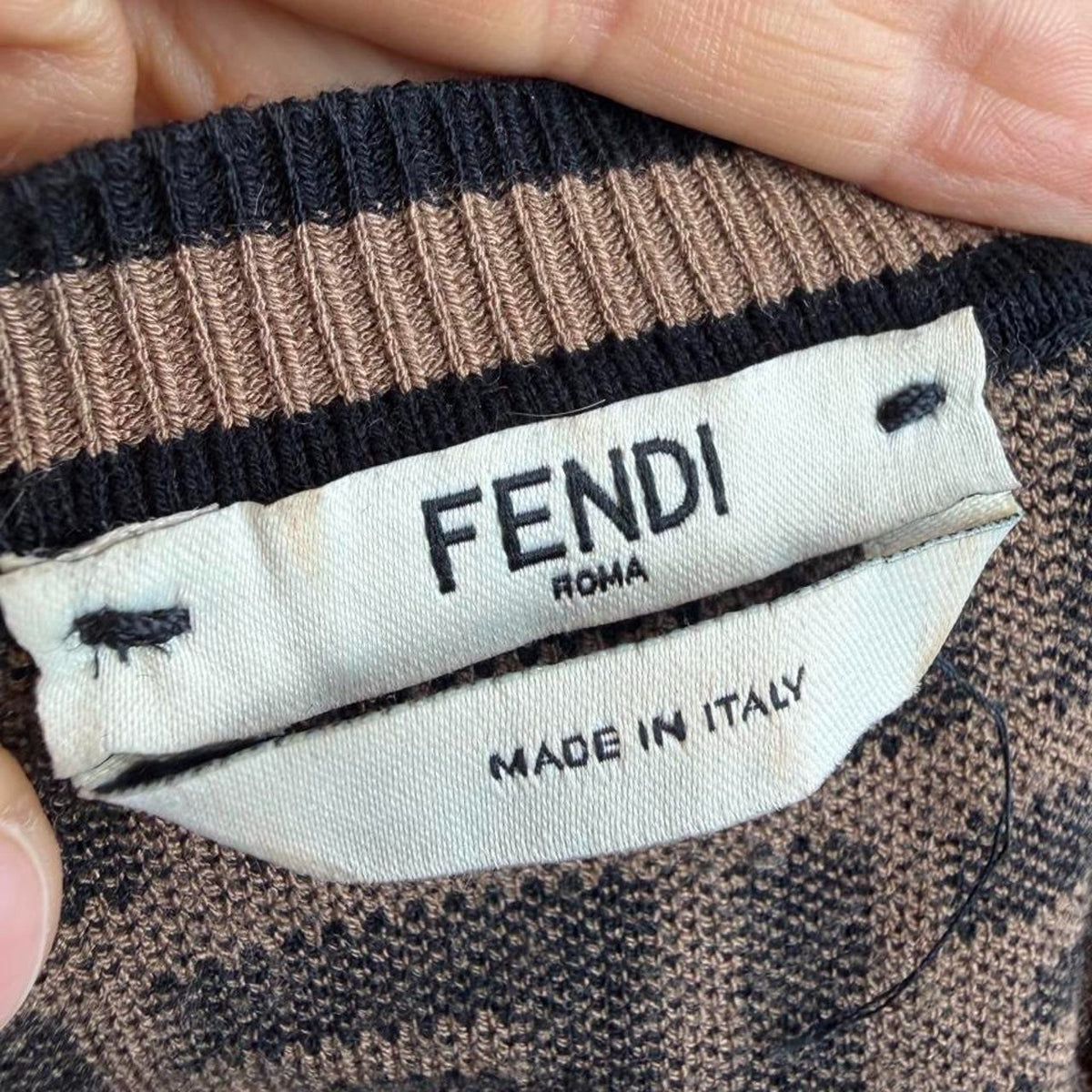 Fendi black and beige FF logo print knit top
