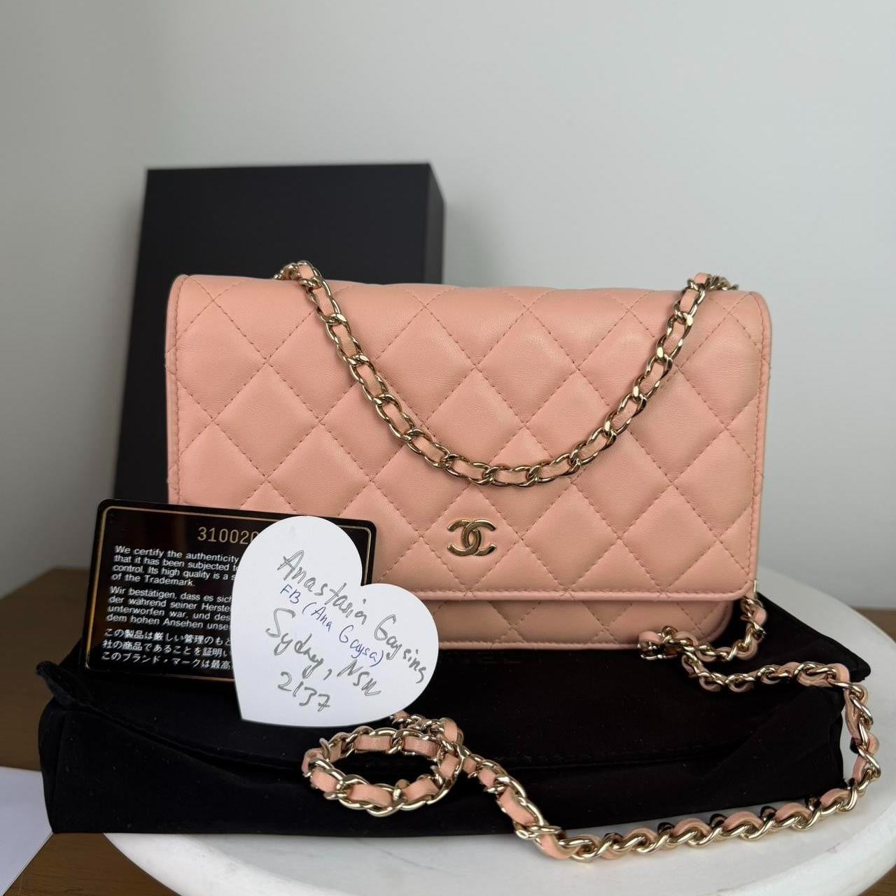 Chanel WOC pink quilted leather wallet with gold hardware #luxury #designer