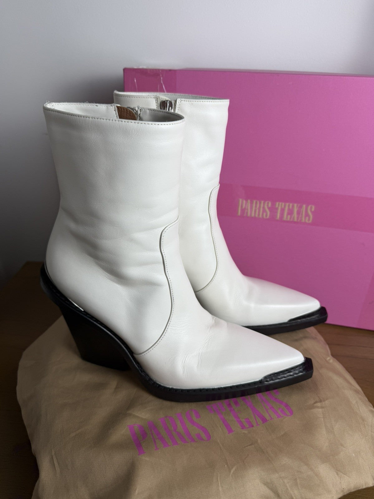 Paris Texas White Leather Nina Wedge Boots  Size 38
