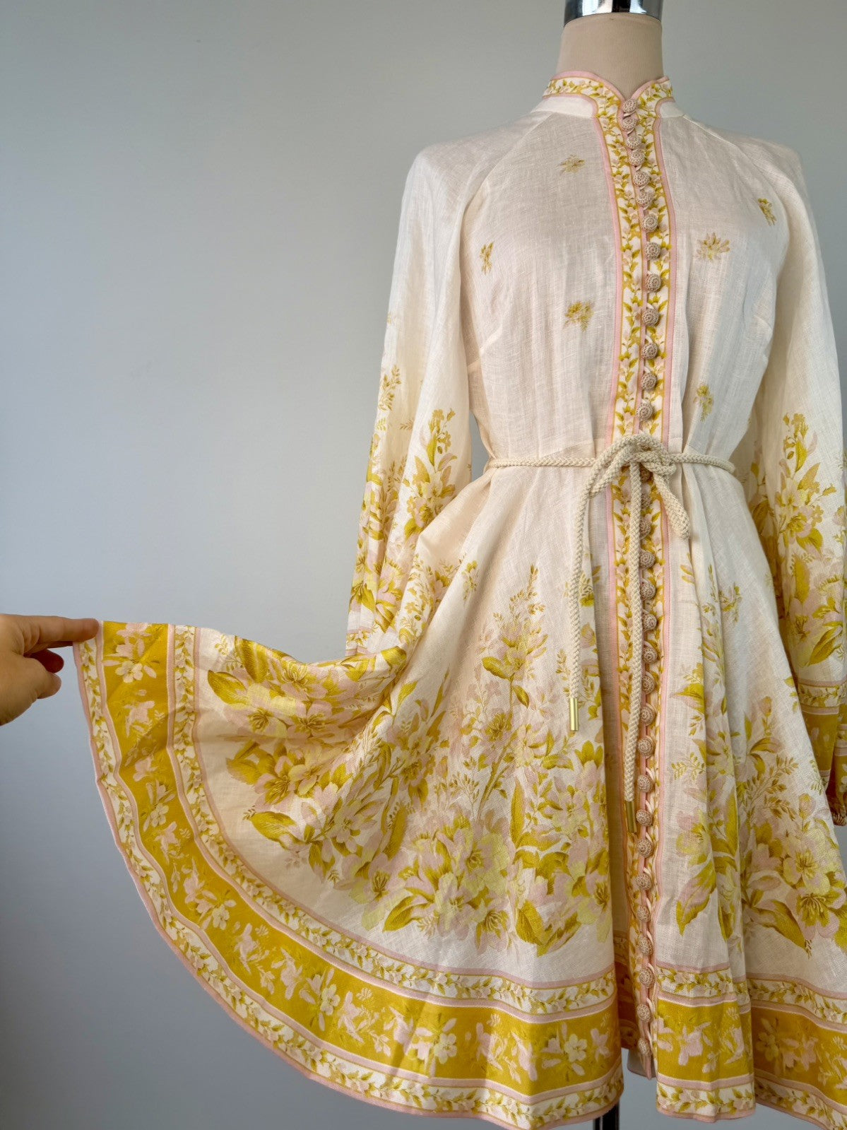 Zimmermann golden buttoned midi Size 1 Floral Linen