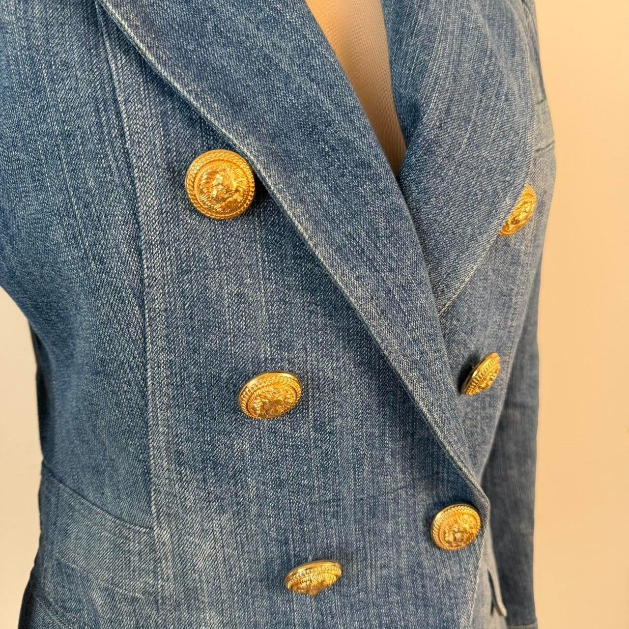 Authentic Balmain  Blue denim blazer with gold buttons Size 40