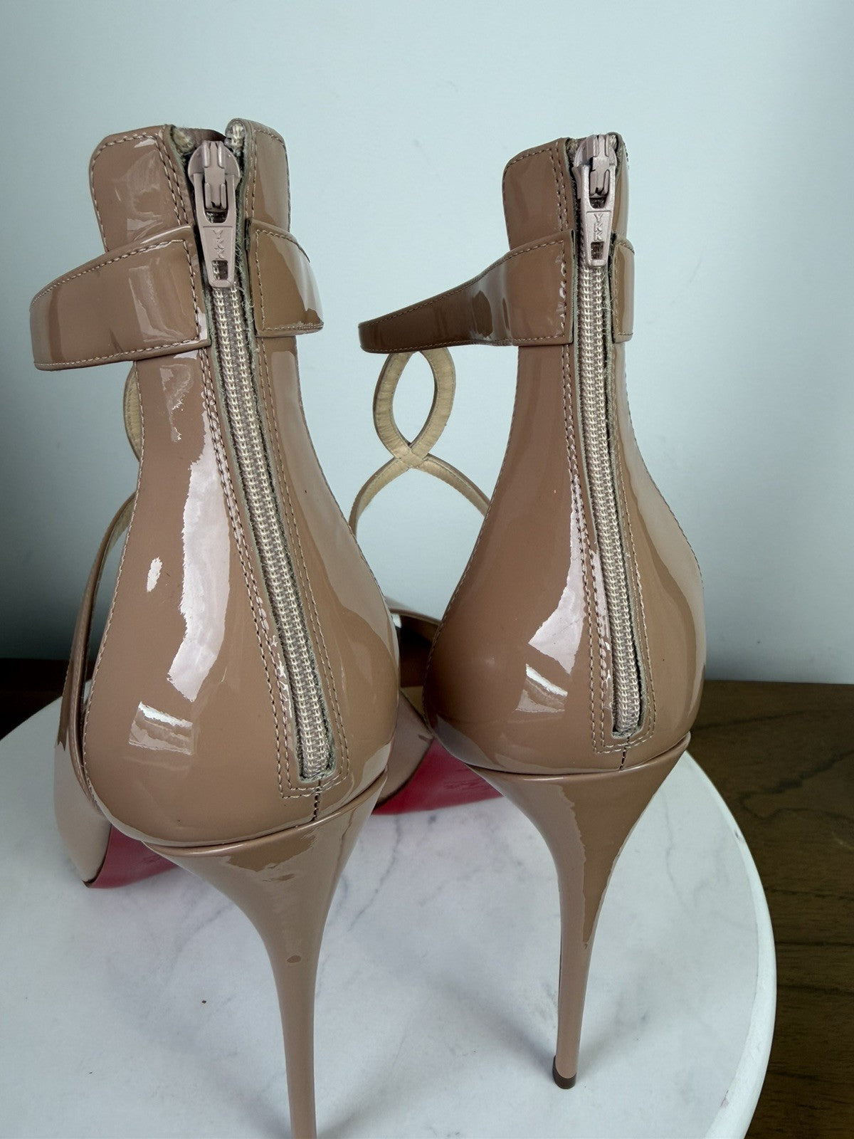 Christian Louboutin Caged Open-Toe Heeled Sandals Nude Patent – Excellent 39eu