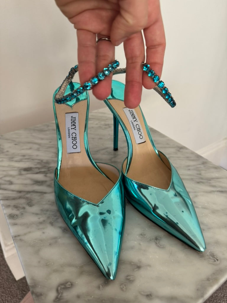 Jimmy Choo Saeda Metallic Heels Size 39 Fair Condition
