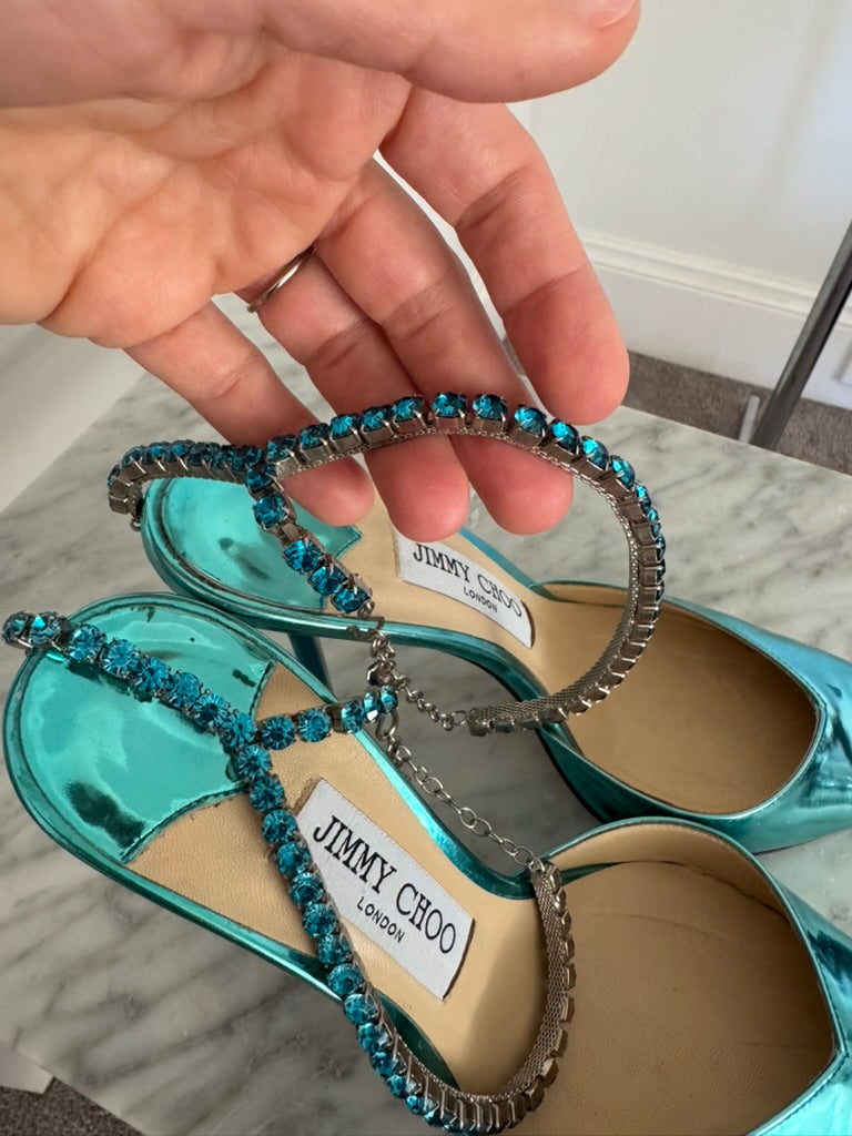 Jimmy Choo Saeda Metallic Heels Size 39 Fair Condition