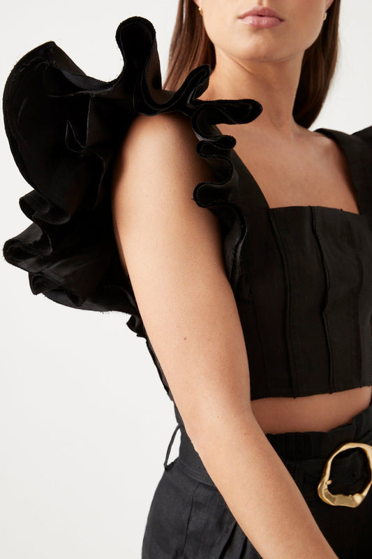 Aje Vanades Frill Top Size 8 in Black