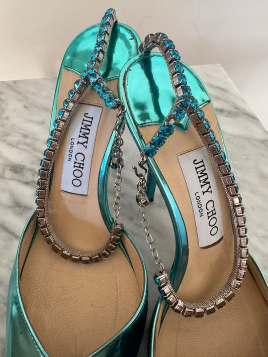 Jimmy Choo Saeda Metallic Heels Size 39 Fair Condition