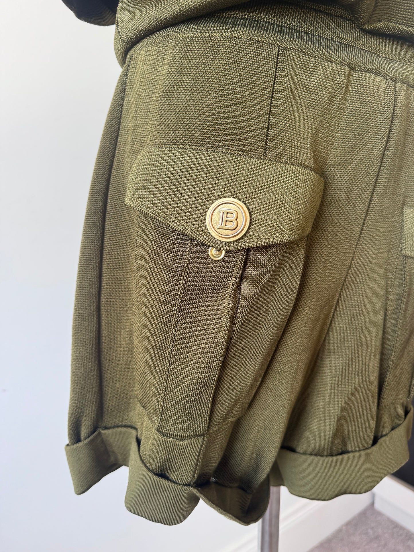 BNWT Balmain Military Knit Two-Piece Shorts Set - Khaki - Size FR 38