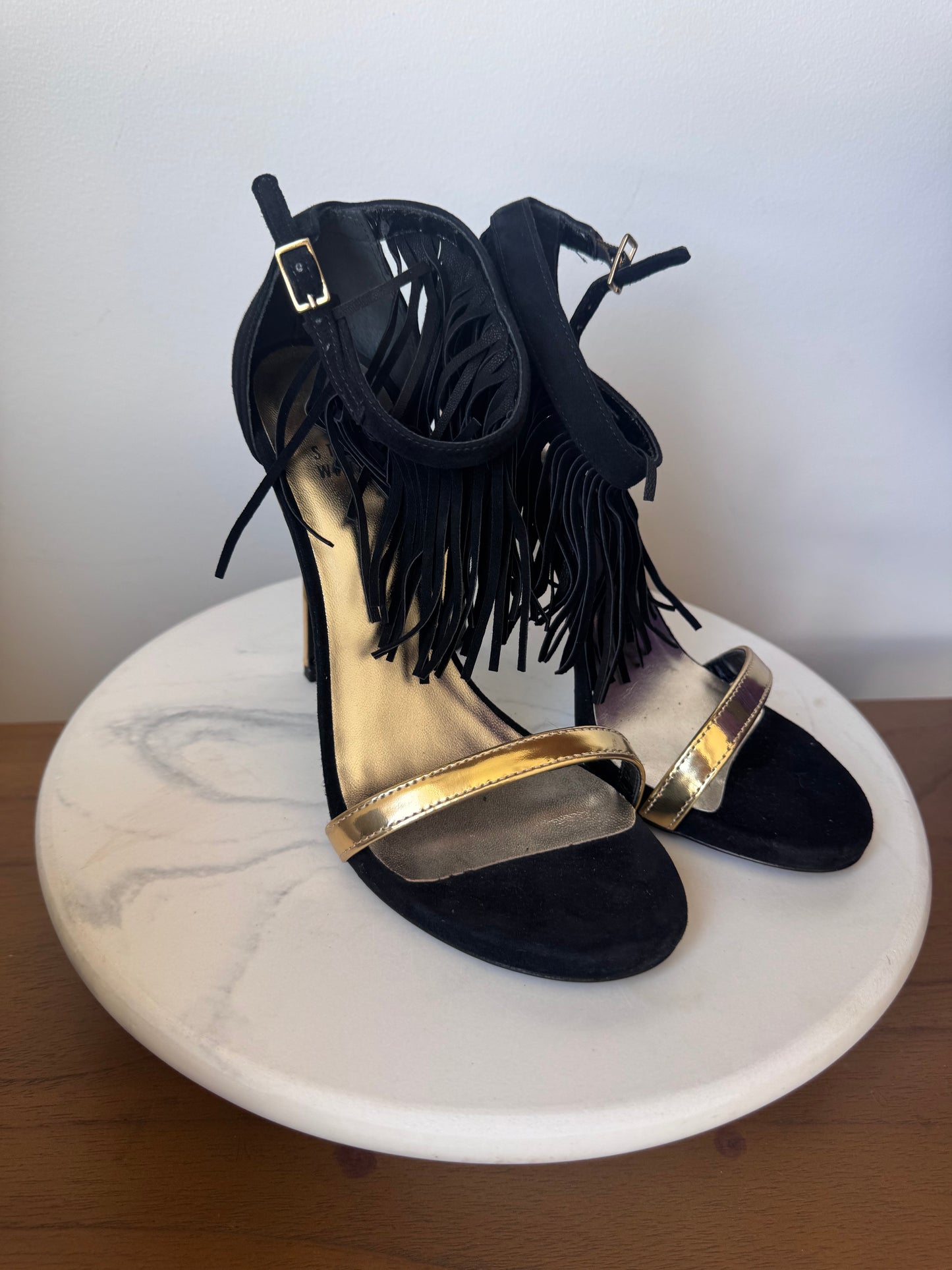 Stuart Weitzman fringed stiletto sandals