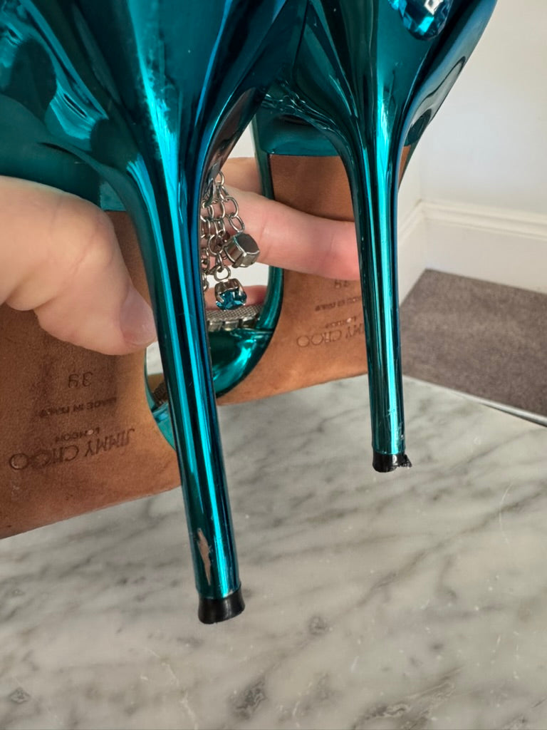 Jimmy Choo Saeda Metallic Heels Size 39 Fair Condition