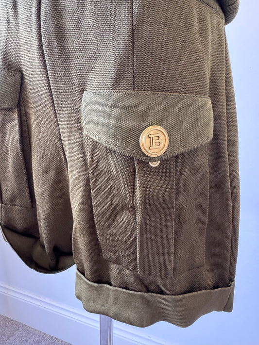 BNWT Balmain Military Knit Two-Piece Shorts Set - Khaki - Size FR 38