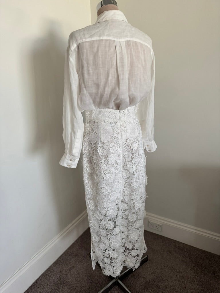 ZIMMERMANN Raie Belted Guipure Lace Midi Skirt In Ivory size 1 skirt