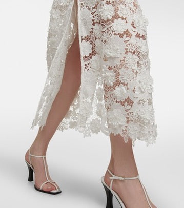 ZIMMERMANN Raie Belted Guipure Lace Midi Skirt In Ivory size 1 skirt