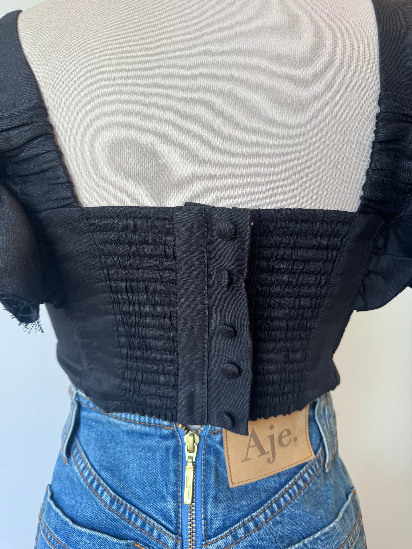 Aje Vanades Frill Top Size 8 in Black