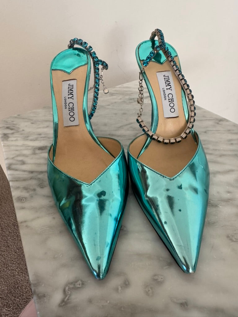 Jimmy Choo Saeda Metallic Heels Size 39 Fair Condition