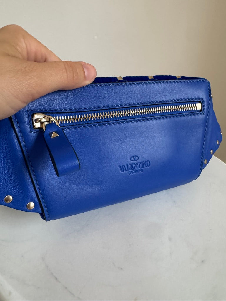 Valentino Blue Velvet Rockstud Belt Bag 75