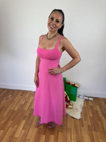 Scanlan Theodore Pink Crepe Knit Dress Midi