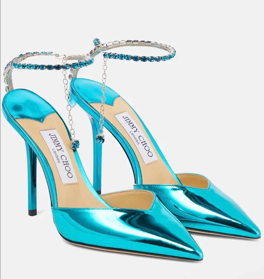 Jimmy Choo Saeda Metallic Heels Size 39 Fair Condition